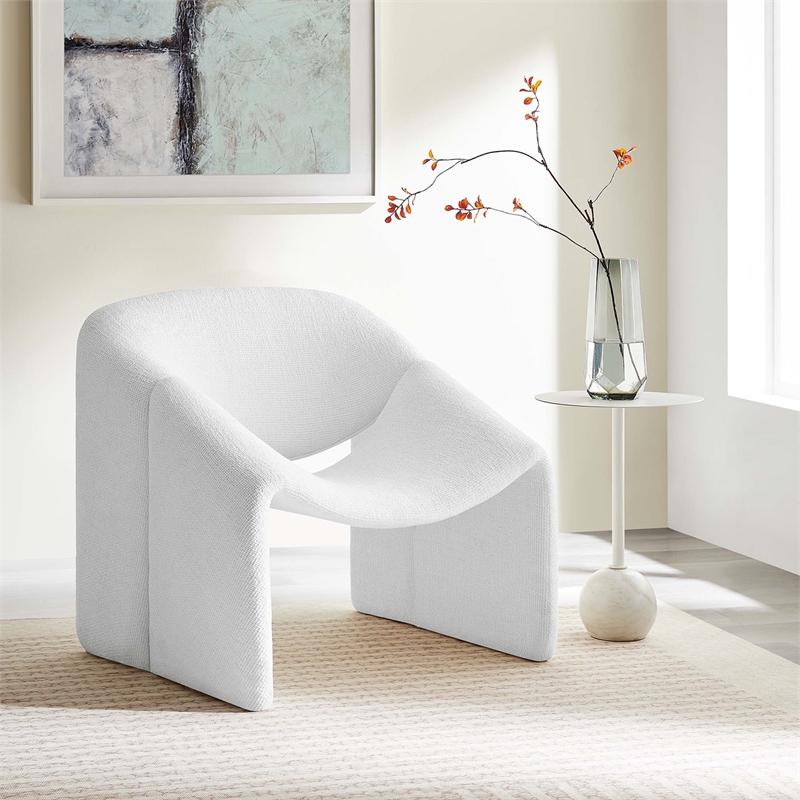 Pemberly Row Modern Metal Frame and Chenille Upholstered Accent Chair in Frost