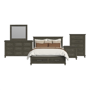 Pemberly Row Transitional Wood King Storage 5PC Bedroom Set in Gray