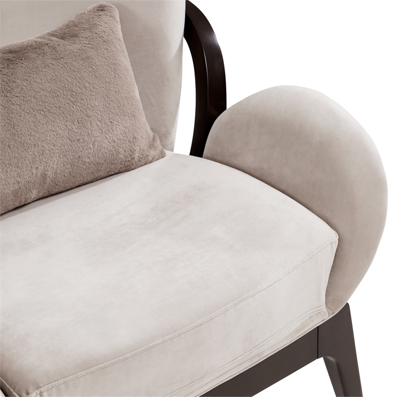 Pemberly Row Transitional Velvet Accent Chair in Porcini/Warm Pecan