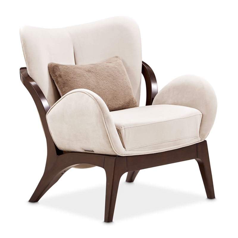 Pemberly Row Transitional Velvet Accent Chair in Porcini/Warm Pecan
