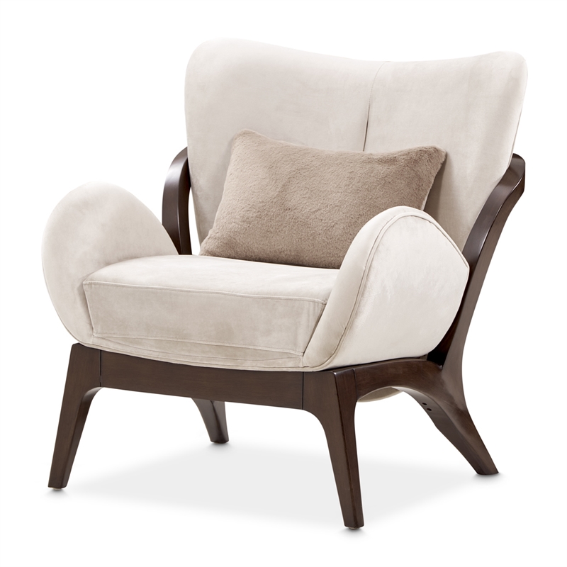 Pemberly Row Transitional Velvet Accent Chair in Porcini/Warm Pecan