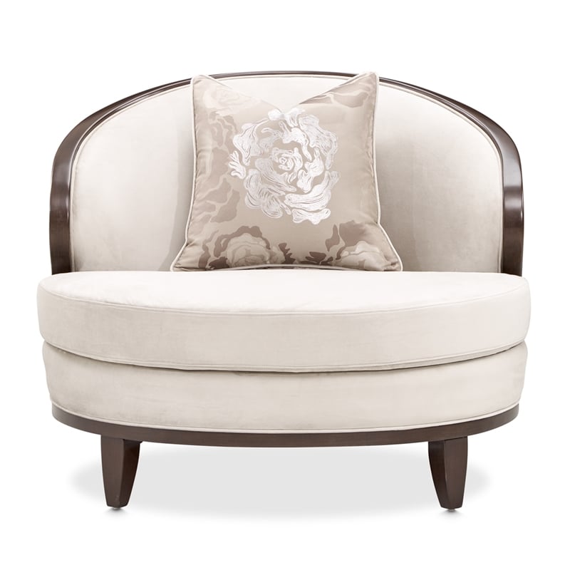 Pemberly Row Transitional Velvet Matching Chair in Porcini/Warm Pecan