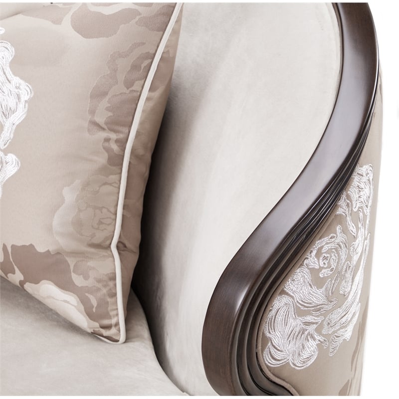 Pemberly Row Transitional Velvet Matching Chair in Porcini/Warm Pecan