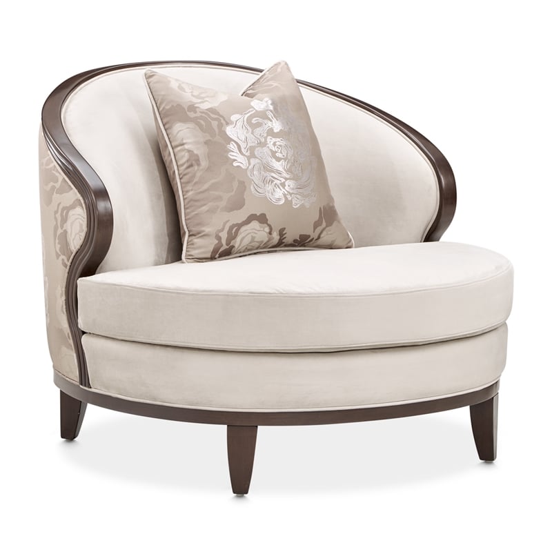 Pemberly Row Transitional Velvet Matching Chair in Porcini/Warm Pecan