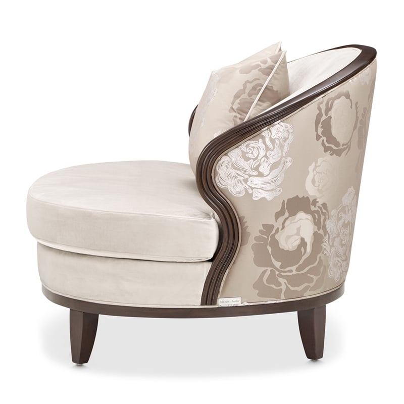 Pemberly Row Transitional Velvet Matching Chair in Porcini/Warm Pecan