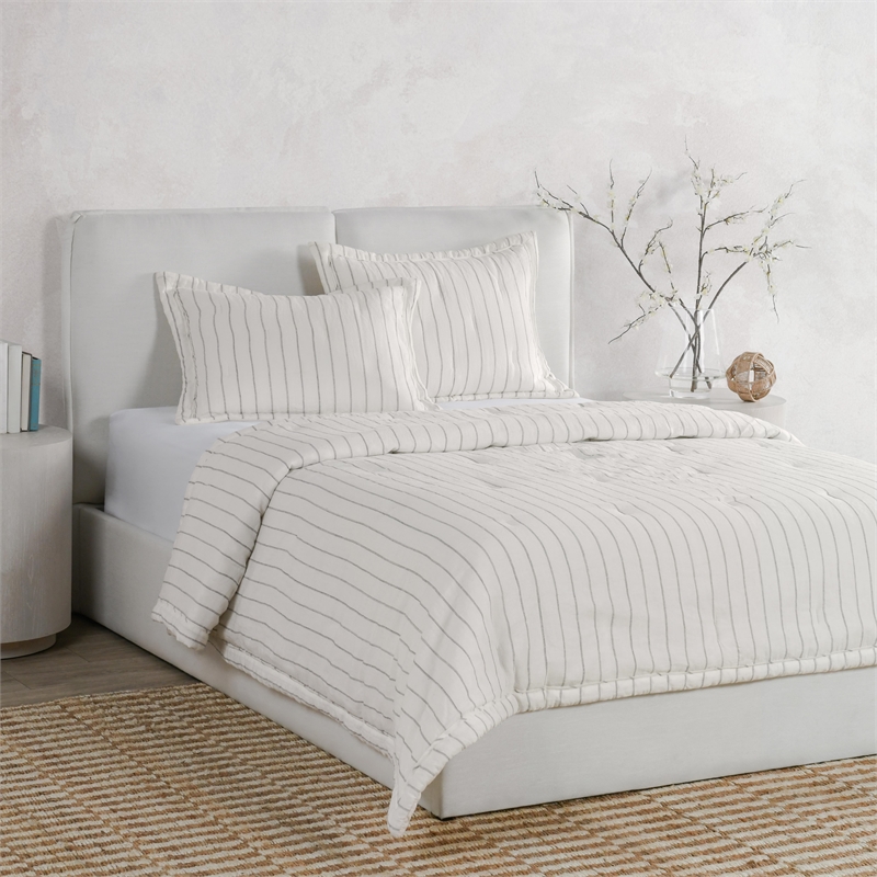 Pemberly Row Transitional Ivory 3-Piece King Cotton Comforter Set