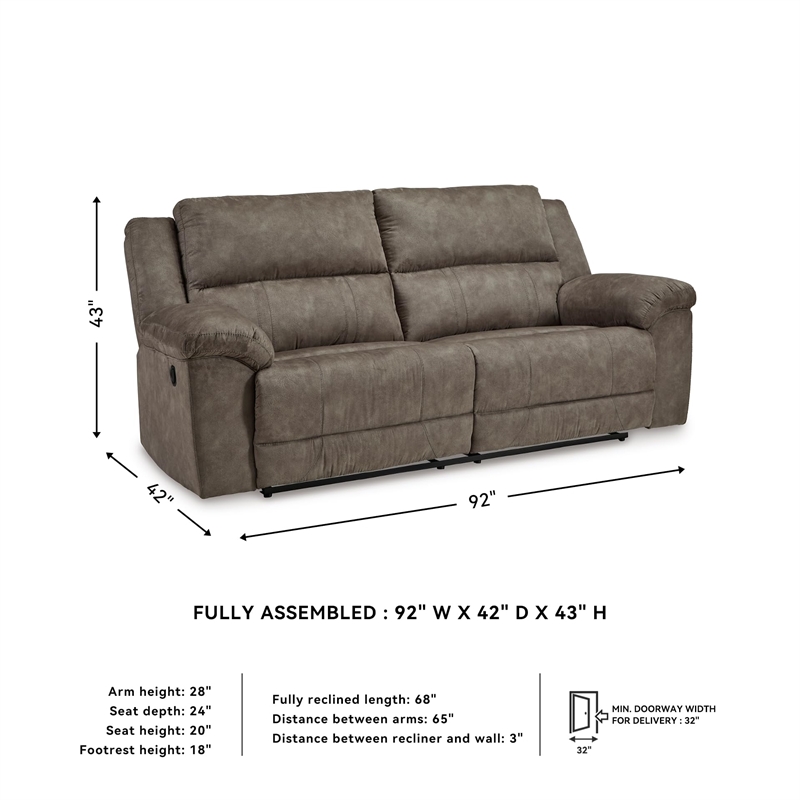 Pemberly Row Contemporary Faux Leather Gray Reclining Sofa - 43