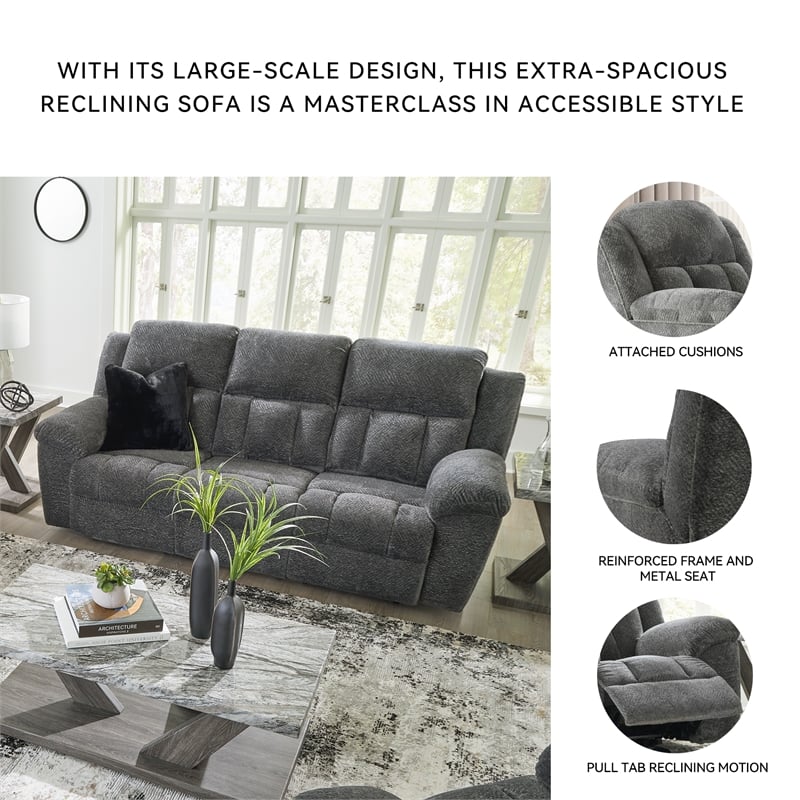 Pemberly Row Contemporary Polyester Gray Reclining Sofa - 42