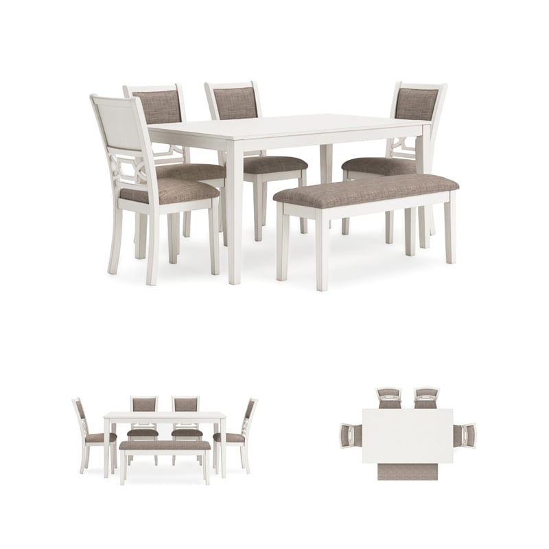 Pemberly Row Contemporary Wood Antique White Dining Table Set