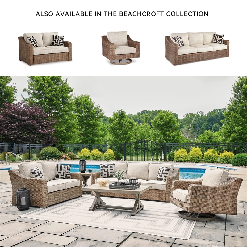 Pemberly Row Contemporary Wicker / Rattan Beige Outdoor Loveseat
