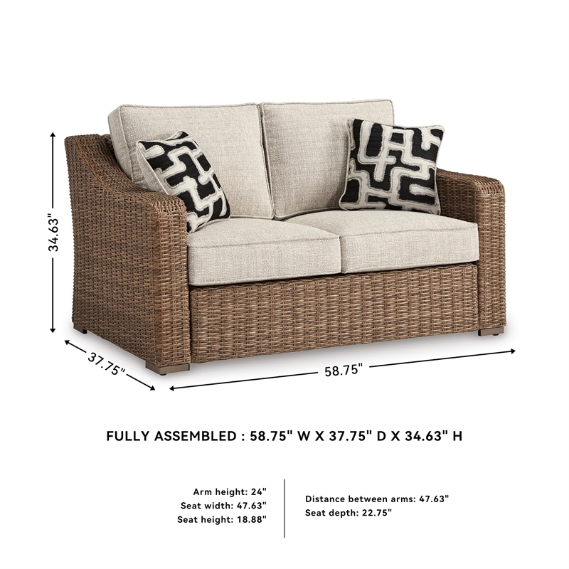 Pemberly Row Contemporary Wicker / Rattan Beige Outdoor Loveseat