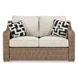 Pemberly Row Contemporary Wicker / Rattan Beige Outdoor Loveseat