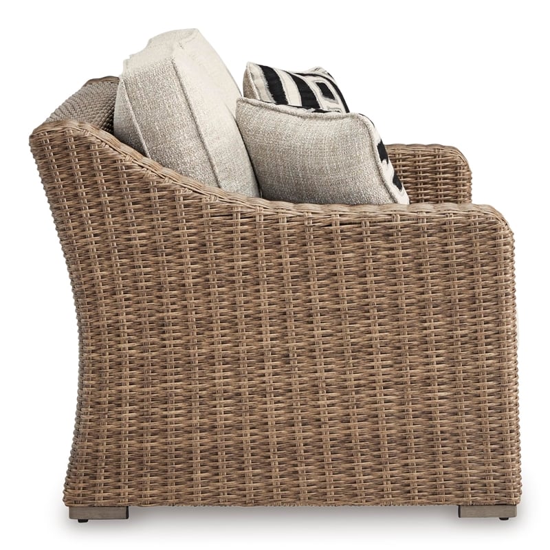 Pemberly Row Contemporary Wicker / Rattan Beige Outdoor Loveseat