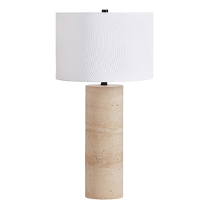 Pemberly Row 15&quot Natural Travertine Stone Stone/Metal/Fabric Table Lamp