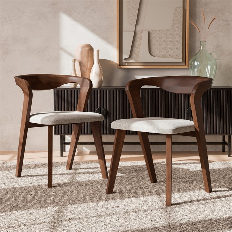 Pemberly Row Mid-Century Solid Wood Side Chairs in Rich Walnut (Set of 2)