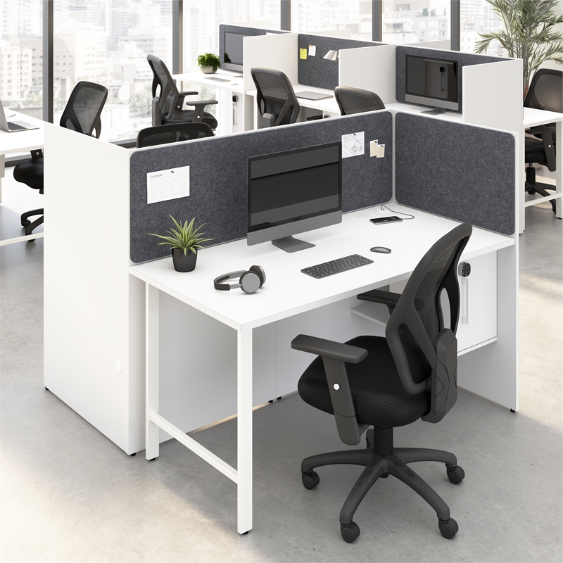 Pemberly Row Engineered Wood 60W 2-Person Cubicle with Tackboard in White
