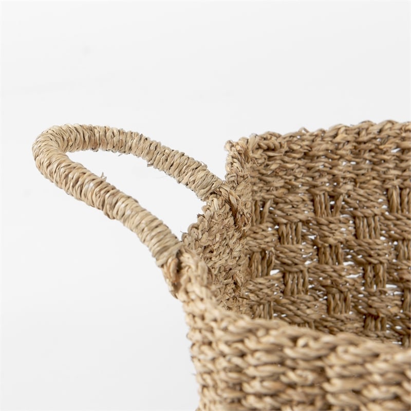 Pemberly Row Light Brown Seagrass Rectangular Basket W/ Handles in Set Of 3