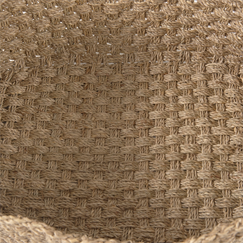 Pemberly Row Light Brown Seagrass Rectangular Basket W/ Handles in Set Of 3