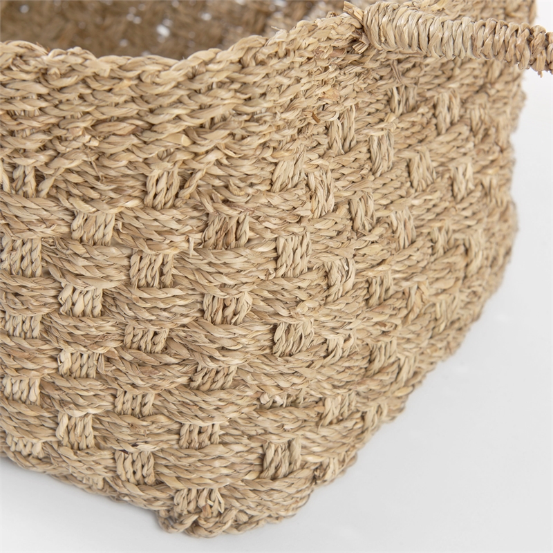 Pemberly Row Light Brown Seagrass Rectangular Basket W/ Handles in Set Of 3