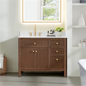 Pemberly Row 42&quot Vanity in Brown Oak with Grain Stone Top (Mirror not Included)
