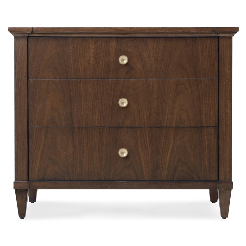 Pemberly Row Traditional Archives Three-Drawer Nightstand in Dark Natural Wood