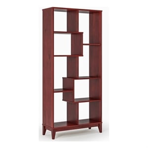 Pemberly Row Transitional Solid Wood Bookcase 72&quotH - Red Garnet Stain Finish