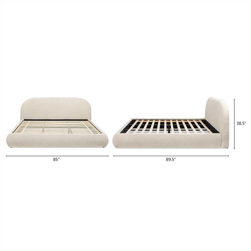 Pemberly Row Puffy Grounded Upholstered Platform Bed in Light Beige Chenille