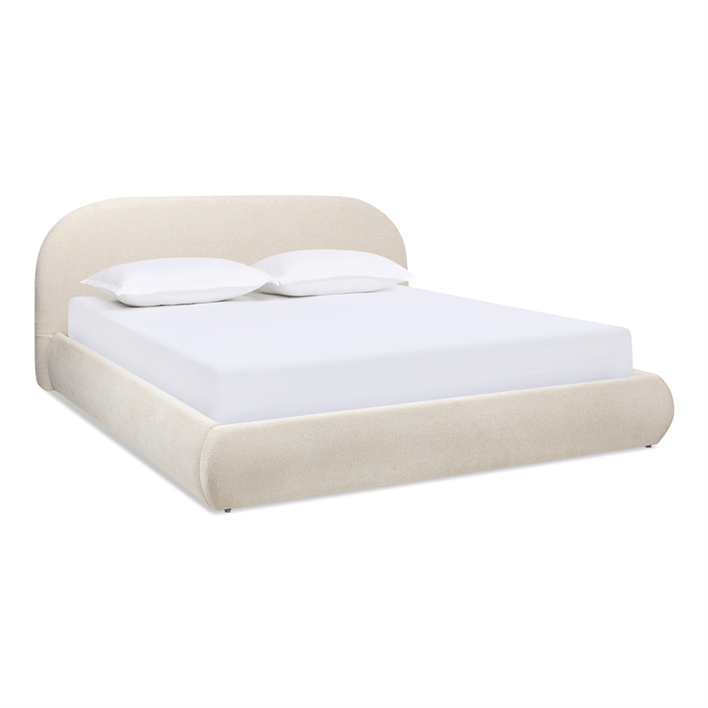 Pemberly Row Puffy Grounded Upholstered Platform Bed in Light Beige Chenille