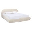 Pemberly Row Puffy Grounded Upholstered Platform Bed in Light Beige Chenille