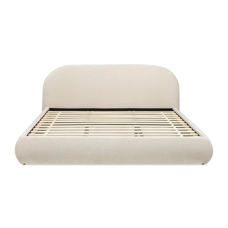 Pemberly Row Puffy Grounded Upholstered Platform Bed in Light Beige Chenille