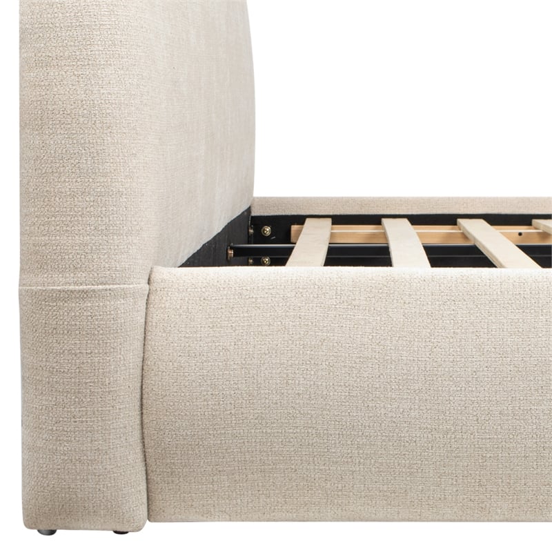 Pemberly Row Puffy Grounded Upholstered Platform Bed in Light Beige Chenille