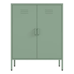 Pemberly Row Steel 31.5&quotW Accent Cabinet with 3 Adjustable Shelves in Green
