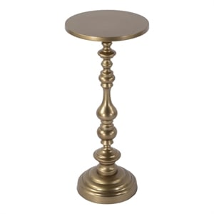Pemberly Row Transitional 10&quotW Round Metal Pedestal End Table in Gold
