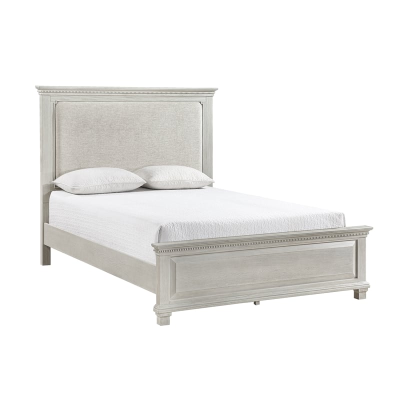 Pemberly Row Transitional Wood Upholstered Queen Panel Bed in Gray