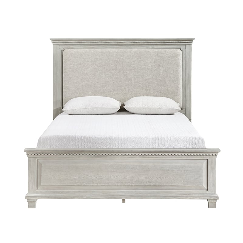 Pemberly Row Transitional Wood Upholstered Queen Panel Bed in Gray