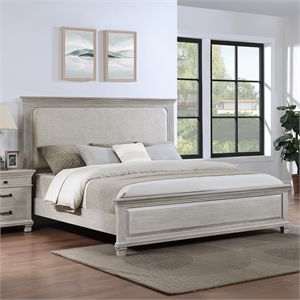 Pemberly Row Transitional Wood Upholstered Queen Panel Bed in Gray