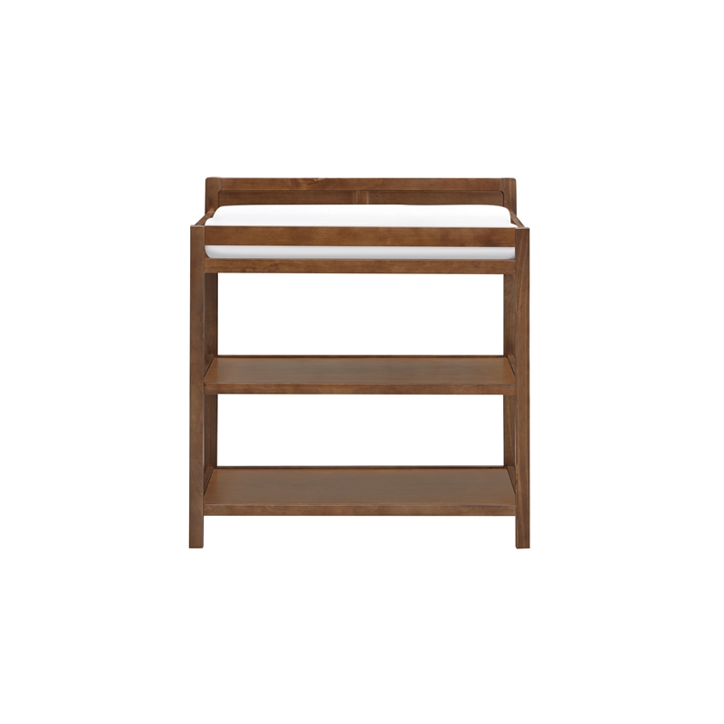 Pemberly Row Contemporary Wood Changing Table in Walnut with 2 Open Shelves