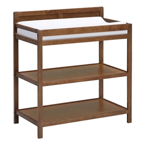 Pemberly Row Contemporary Wood Changing Table in Walnut with 2 Open Shelves
