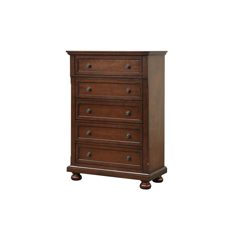 Pemberly Row Contemporary Wood Vintage Bronze Chest in Rustic Cherry