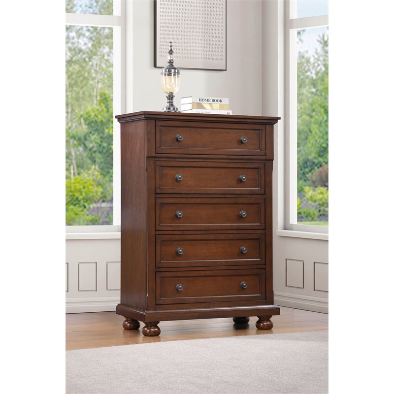 Pemberly Row Contemporary Wood Vintage Bronze Chest in Rustic Cherry