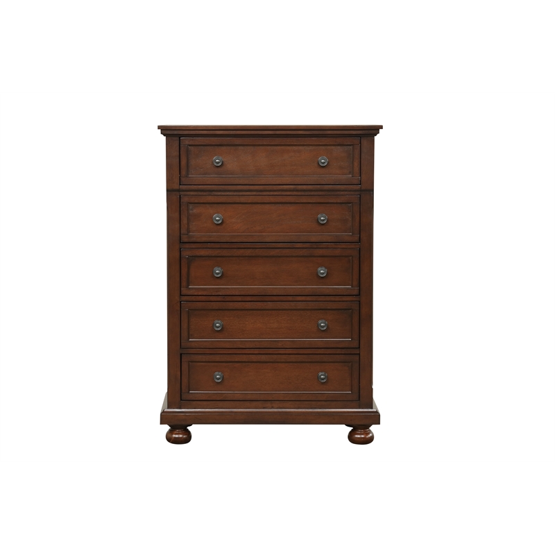Pemberly Row Contemporary Wood Vintage Bronze Chest in Rustic Cherry