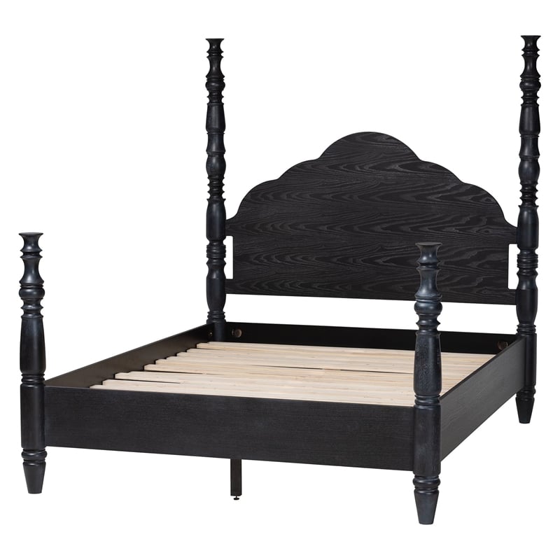 Pemberly Row Farmhouse Wood Four-Poster Platform Bed Black King