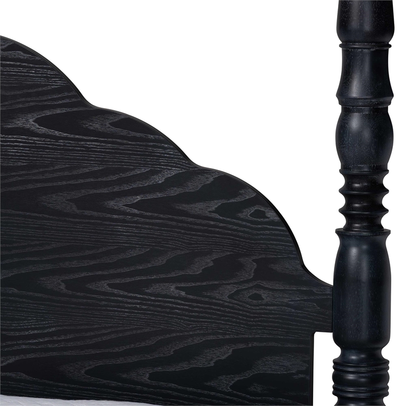 Pemberly Row Farmhouse Wood Four-Poster Platform Bed Black King