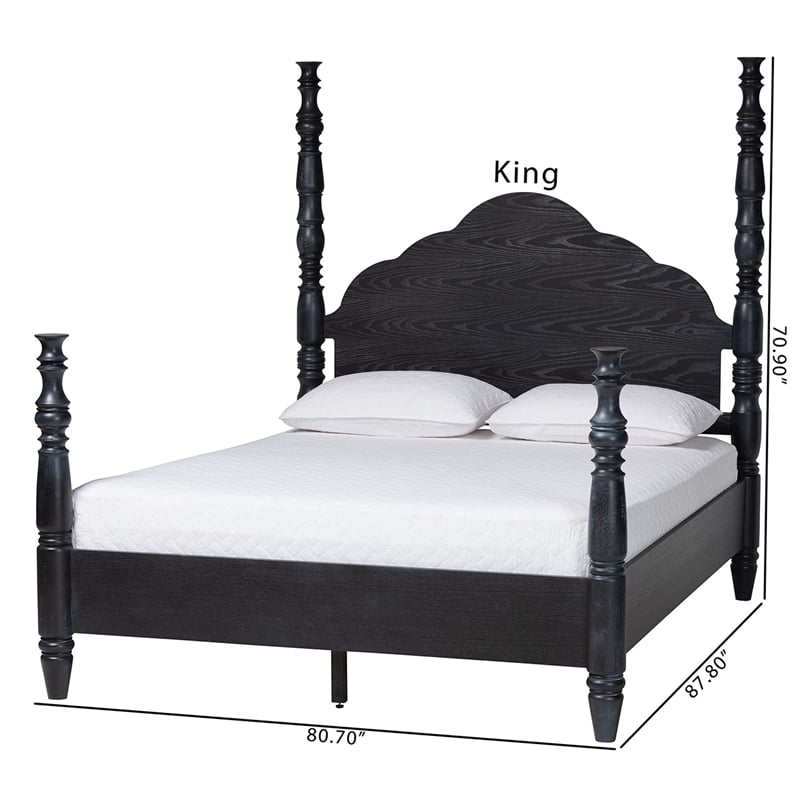 Pemberly Row Farmhouse Wood Four-Poster Platform Bed Black King