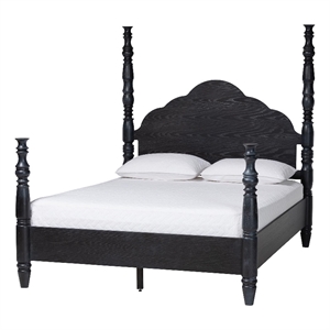 Pemberly Row Farmhouse Wood Four-Poster Platform Bed Black King