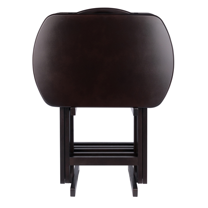 Pemberly Row Solid Wood Corbett 4 Oversized Snack Table and Stand Coffee Finish