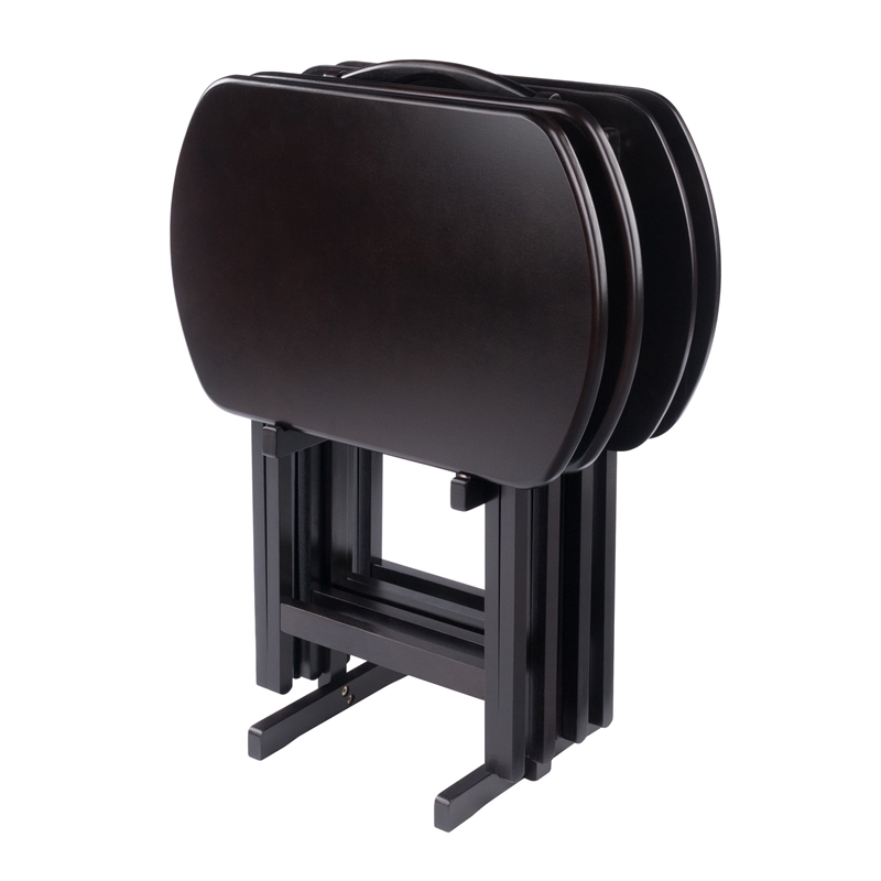 Pemberly Row Solid Wood Corbett 4 Oversized Snack Table and Stand Coffee Finish