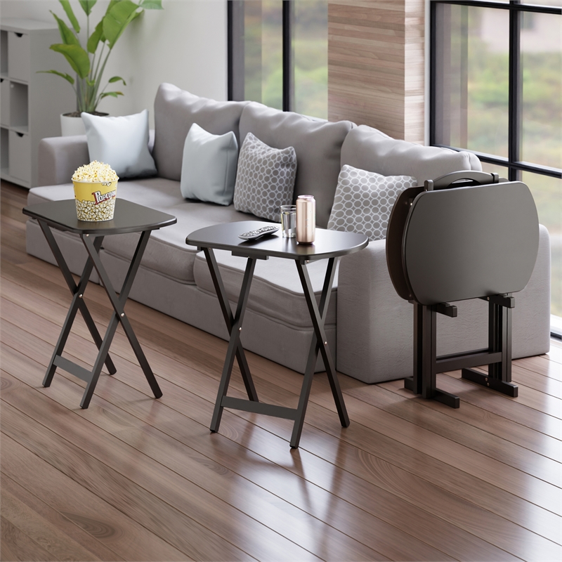 Pemberly Row Solid Wood Corbett 4 Oversized Snack Table and Stand Coffee Finish