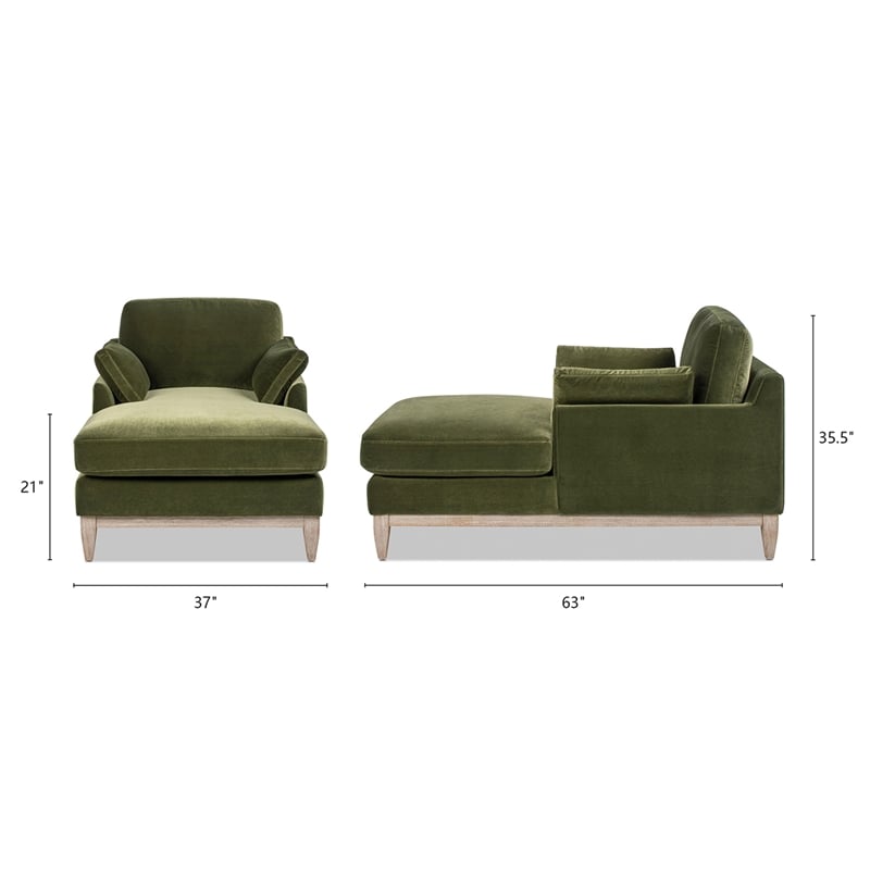 Pemberly Row Modern Farmhouse Chaise Lounge Chair Olive Green Performance Velvet