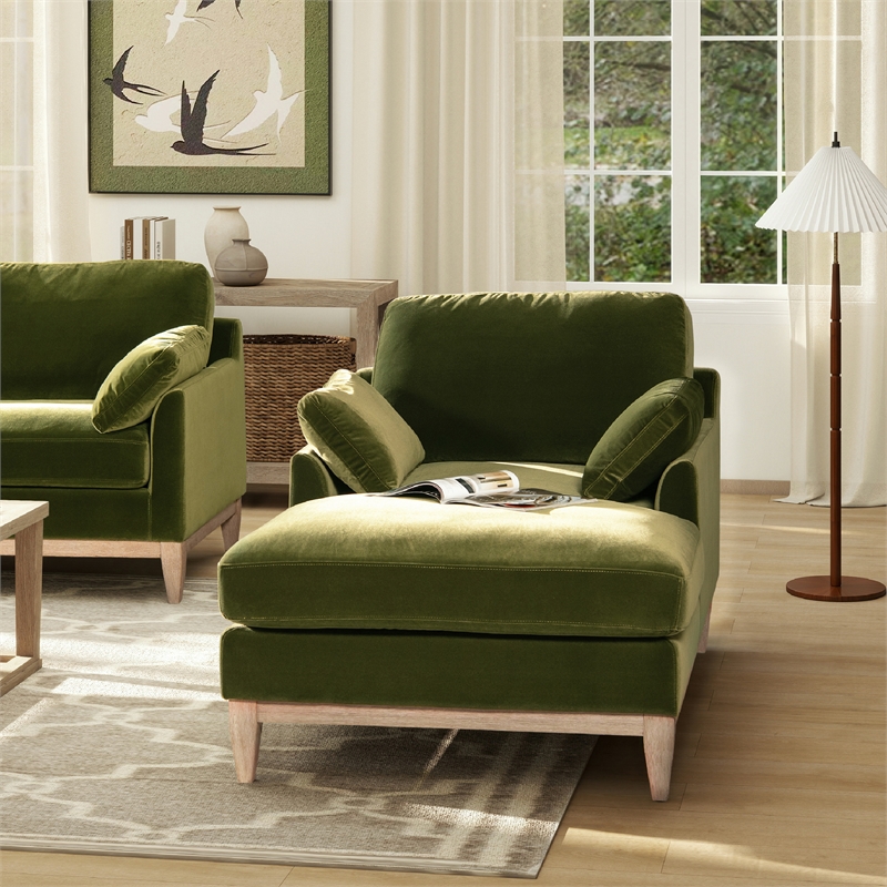 Pemberly Row Modern Farmhouse Chaise Lounge Chair Olive Green Performance Velvet